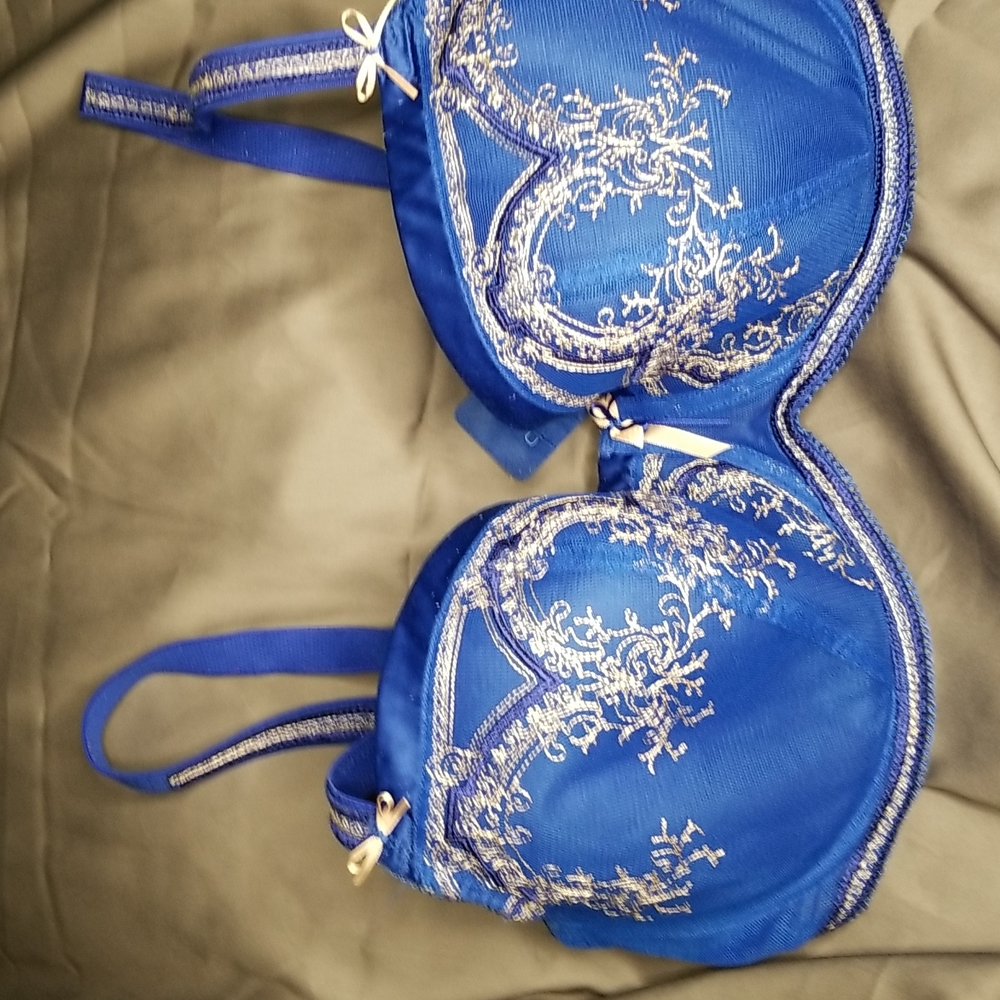 Fauve blue embroidered underwire bra
